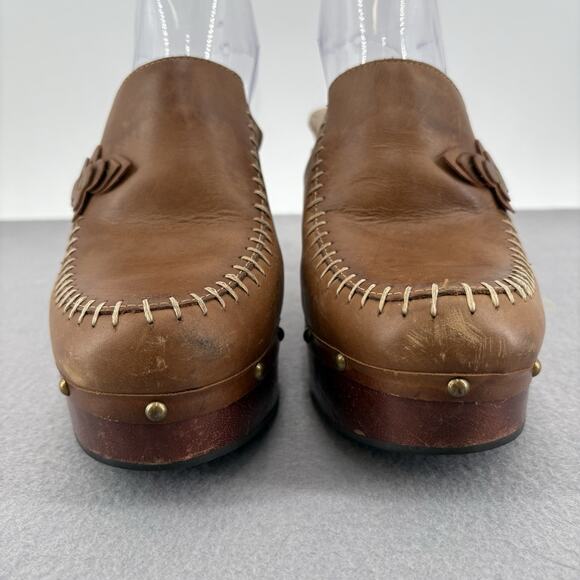 Vintage Y2K 90s Chunky Xhilaration Platform Brown Leather Mule Clogs Heel Sz 10 - Picture 6 of 16